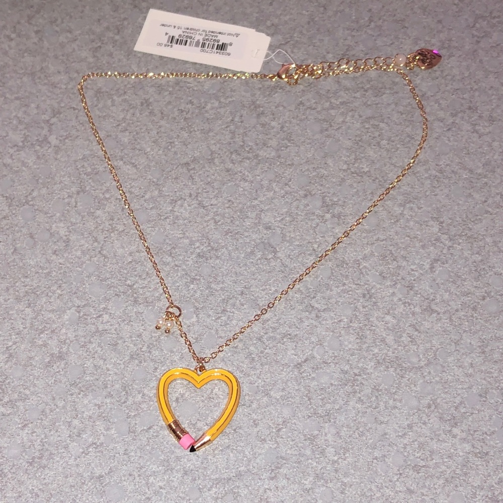 Betsey Johnson Best in Class Yellow Enamel Heart Shaped Pencil Necklace NWT - Picture 3 of 11